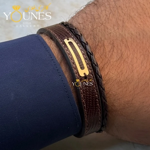دستبند طلا چرم مردانه L146